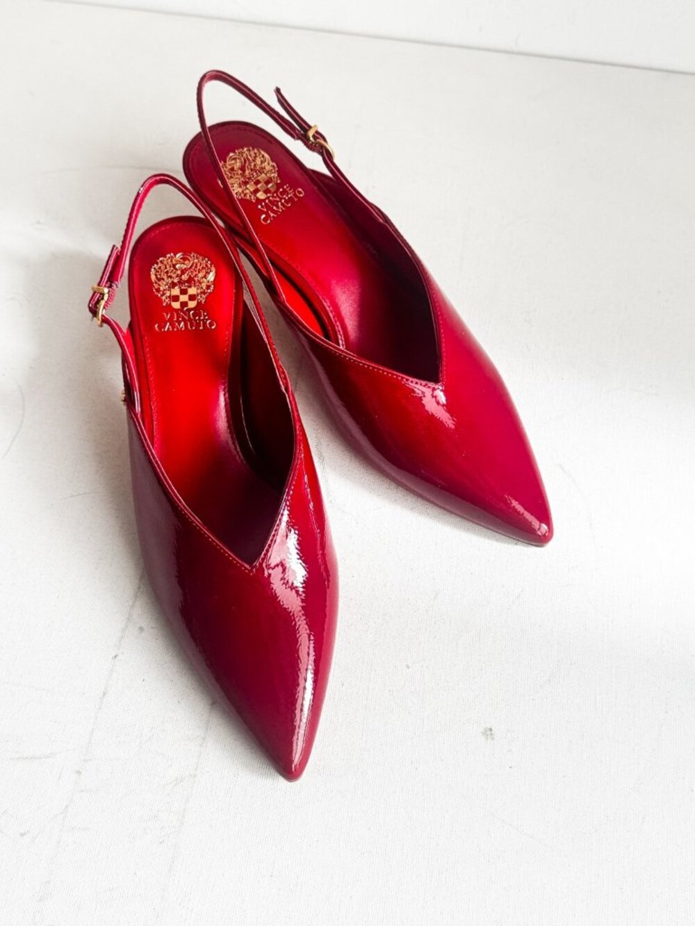 Vince Camuto Red Patent Leather Slingback Kitten Heels 8M